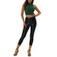 thumbnail image 2 of INSPIRE CHIC Women's Mock Neck Sleeveless Keyhole Back Glittery Cropped Tank Top M Dark Green, 2 of 5
