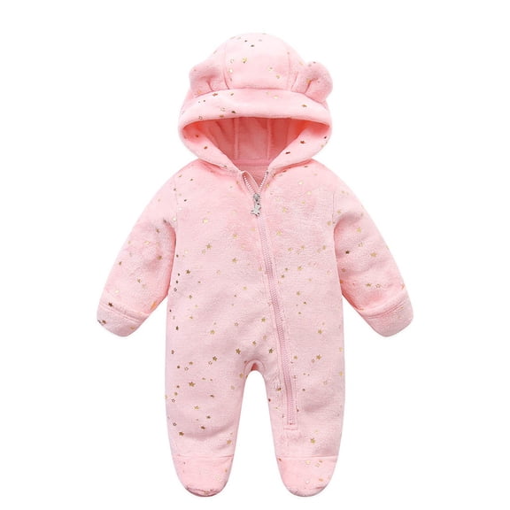 SRZYMJ Baby Fleece Jumpsuit for 0-3 Months Infant Bear Snowsuit Newborn Romper Warm Coat