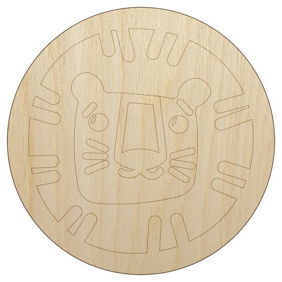 Lion Face Doodle Wood Shape Unfinished Piece Cutout Craft DIY Projects - 4.70 Inch Size - 1/8 Inch Thick
