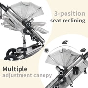 AILEEKISS 3-in-1 Convertible Baby Stroller with Big Seat and Adjustable Canopy, 24 Pounds, Light Grey