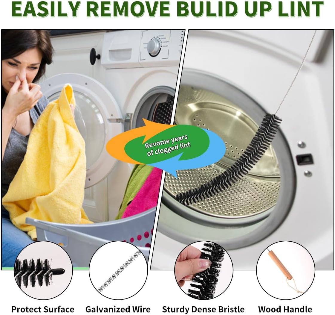 2 Pack Refrigerator Coil Cleaning Brush - 30 Inch Long Handle Dryer Lint Brush Vent Cleaner for Household Use, Duct Remover, Crevice Cleaning Brush, Washing Machine Cleaning Tools