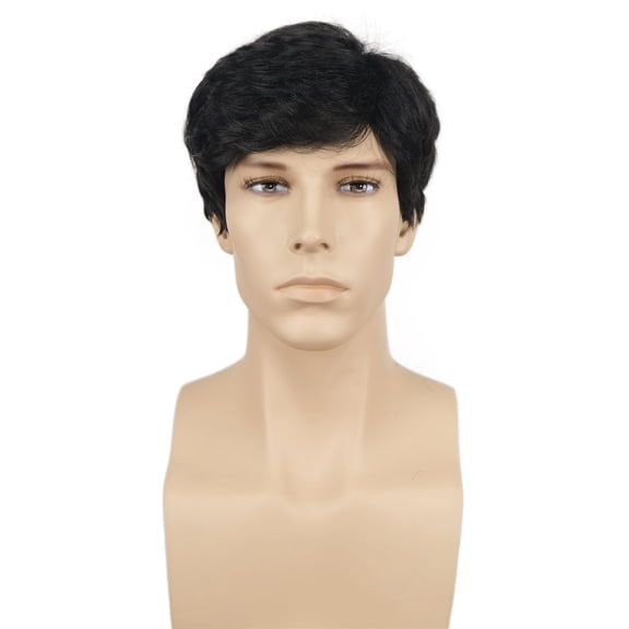 Lydell Short Synthetic Hair Men's Full Wig, Black