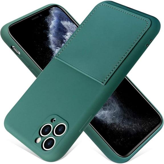 iPhone 11 Pro Max Case 2019 (6.5 Inch) Liquid Silicone Card Slot Soft Thin Ultra Slim Fit Cover Shockproof Anti Scratch Microfiber Lining Full Body Protection Shell-Blackish Green