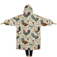 thumbnail image 2 of Oversized Wearable Blanket Hoodie,Beige Chicken Floral Pattern Sherpa Blanket Hoodie with Super Pockets,Super Warm Fuzzy Pullover for Women & Men, 2 of 6