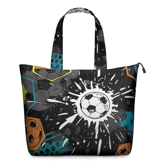 Multipurpose Travel Tote Bag with Basketball Soccer Designs Lightweight Weekender Bag with Multiple Pockets, Perfect for Team Training Weekend Getaways
