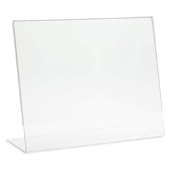 Clear Sign Holders - 11 x 8.5 Horizontal Landscape Slanted Acrylic Display Stand - Durable Picture Frame for Office, , and Home Use (10 Pack)