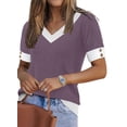 thumbnail image 3 of Ronuti Womens Blouses V Neck Short Sleeve Tops Spring Summer Business Casual Shirts Lightweight Sweaters, 3 of 9