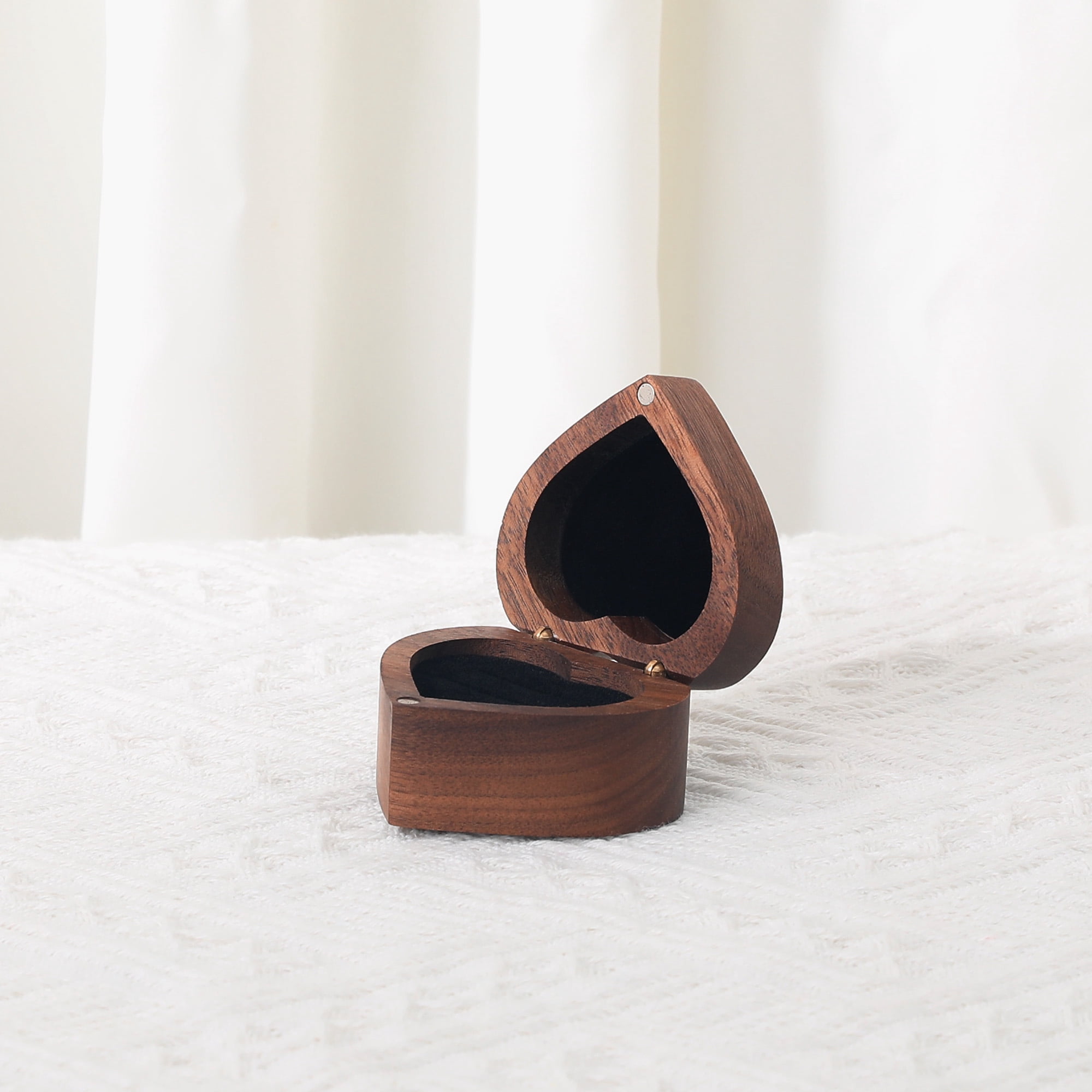 Unique Bargains Wood Ring Box Jewelry Storage with 2 Slots for Proposal Black