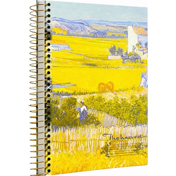 ipoul Large Spiral Notebook, B5, 8x10, Hardcover Journal, Lay Flat, Thick, 300 Pages, Lined Page, Wide Ruled, Vincent Van Gogh Gifts, The Harvest, Yellow