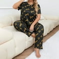 thumbnail image 2 of VISALY Pajama Sets Cute Pajama Sets Plus Size 2 Piece Pajama Set Printed Short Sleeve Pullover Crewneck T Shirt Pants Pj Sets Sleep Sets Sleepwear Sets Lounge Sets Matching Pajama Set 4Pc Black Xxl, 2 of 6