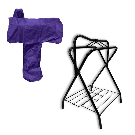 AJ Tack Freestanding Portable Horse Saddle Rack with Western Saddle Cover