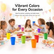 NOGIS 12 Pack Reusable Kids Plastic Cups, 5.6 oz Children Drinking Cups Tumblers, Plastic Tumblers, Unbreakable Plastic Drinking Glasses - Colorful Stackable Party Cups Set (Pack 12-5.6oz)