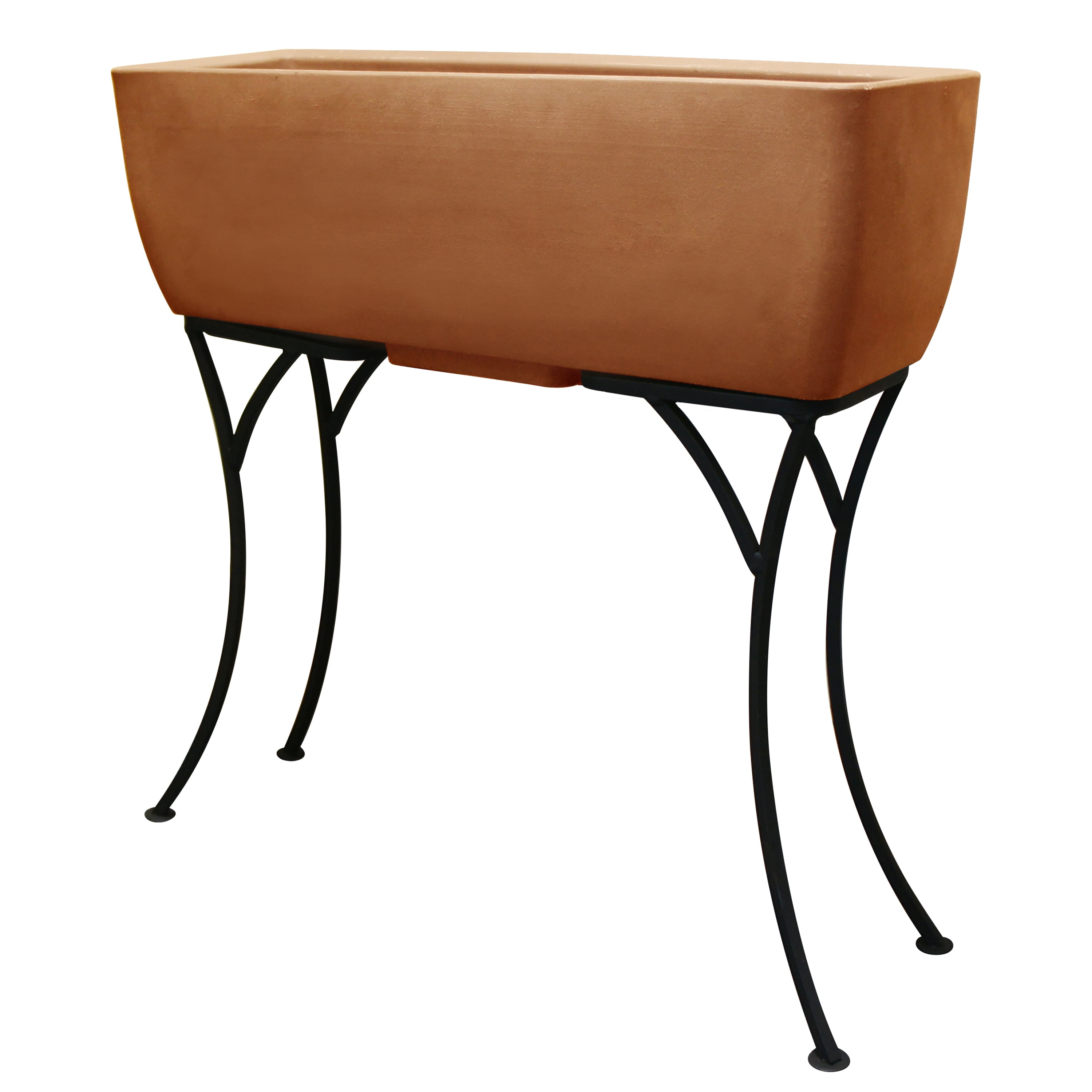 30" Terra Cotta Rectangular Planter with Wrought Iron Stand