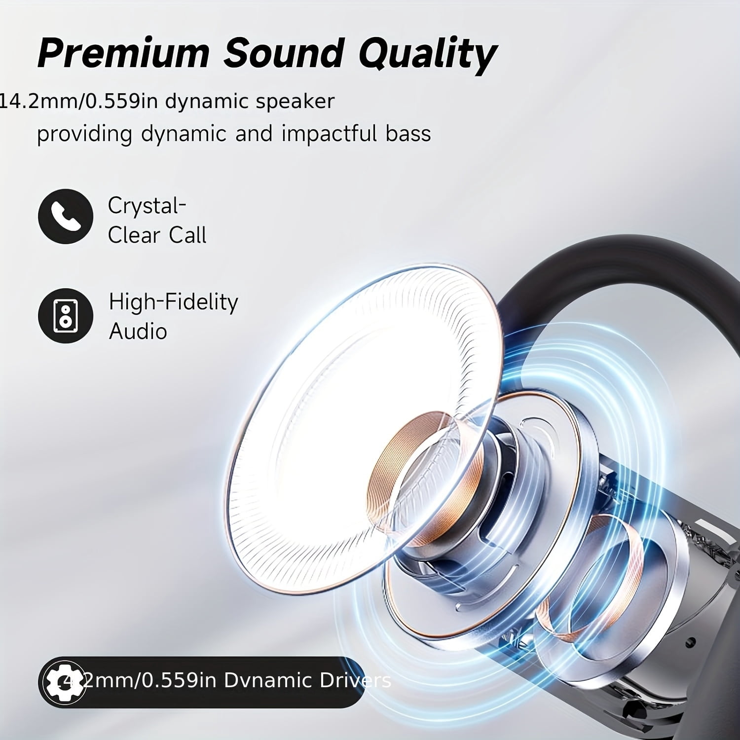 Famous Tech Shop Bone Conduction Bluetooth 5.4 Earbuds, Open-Ear, Black, LED Display, IPX5 Waterproof, 50-Hour Playtime