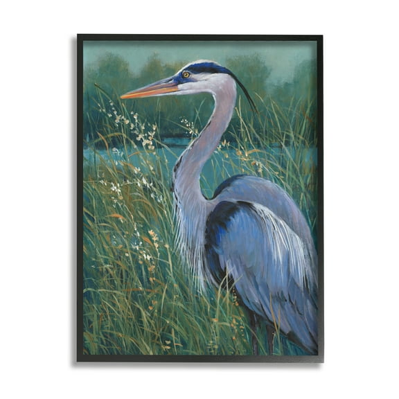 Stupell Industries Heron at Lake Painting Animals & Insects Painting Black Framed Art Print Wall Art, 11 x 14