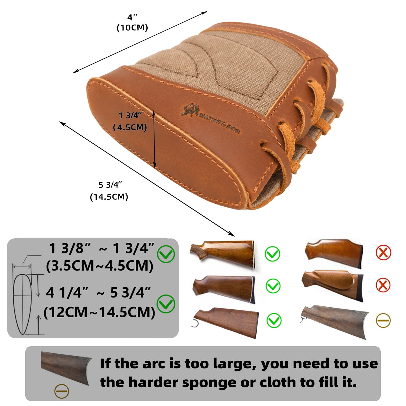 WAYNE'S DOG Slip on Recoil Pads for Rifles Shotguns, Adjustable Leather & Canvas Gun Buttstock Extension Pad