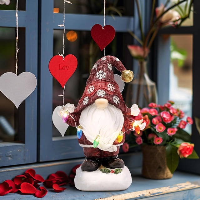 COLLECTIONS de TERESA Décorations de Noël Extérieures avec Lumières Solaires Imperméables, Gnomes de Noël Rouges pour Jardin, Statue de Père Noël Flocon de Neige pour Décoration de Fête de Porte d'Entrée, Joyeux, 8.8 Pouces