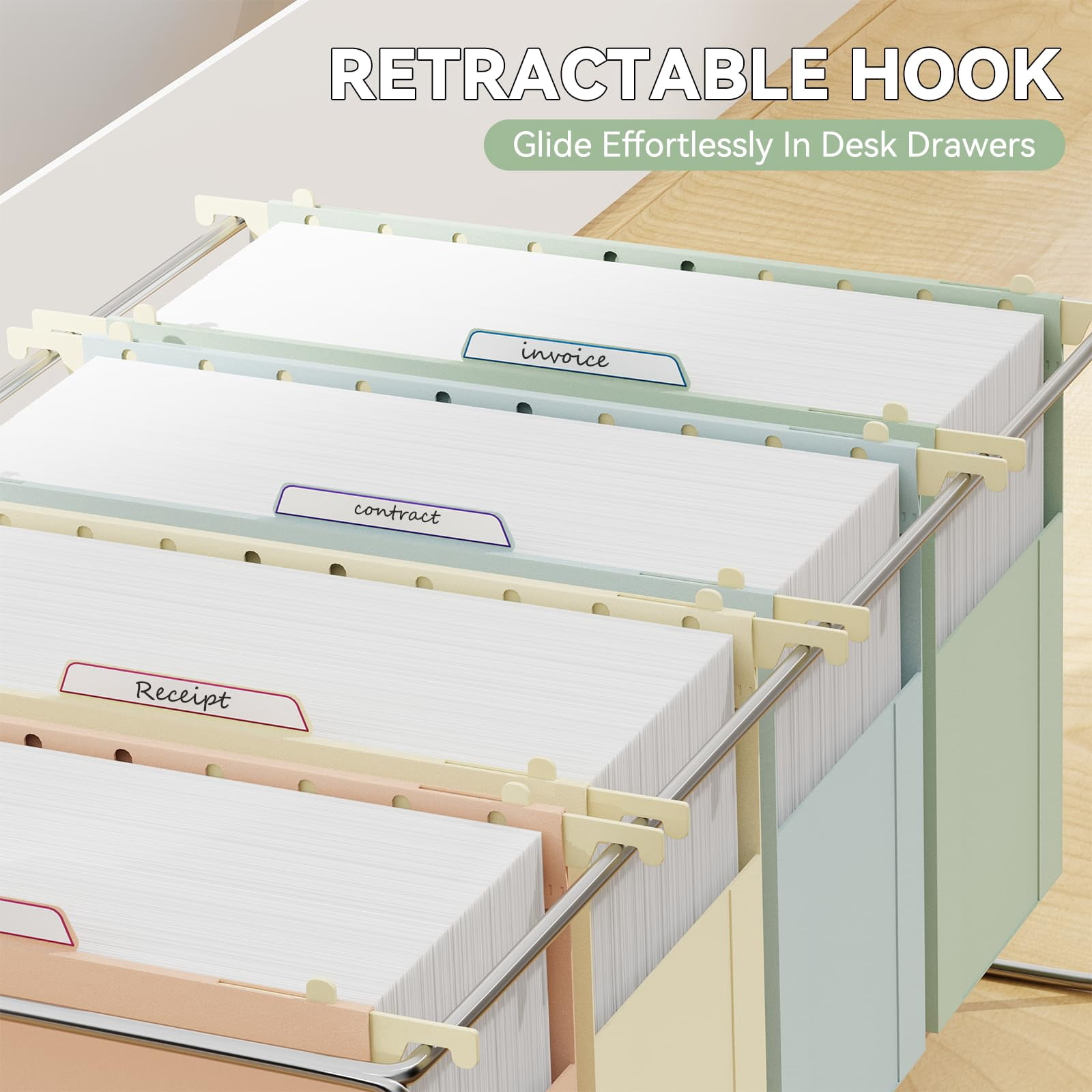 Extra Capacity Plastic Hanging File Folders Letter Size 6 Pack Heavy Duty 4" Expansion For Bulky Files Pastel Color With Tabs Filing Cabinet Organizer Office Home School