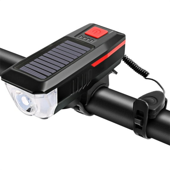 Bike Light Solar Usb Rechargeable Dual Charging Horn Lamp Waterproof Bicycle Front Headlight Flashlight
