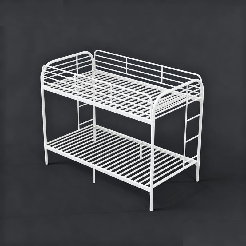 Twin Over Twin Metal Bunk Bed with Ladder, High Guardrails, Underbed Storage Space, Sturdy Iron Frame, Noise-Reduced Design
