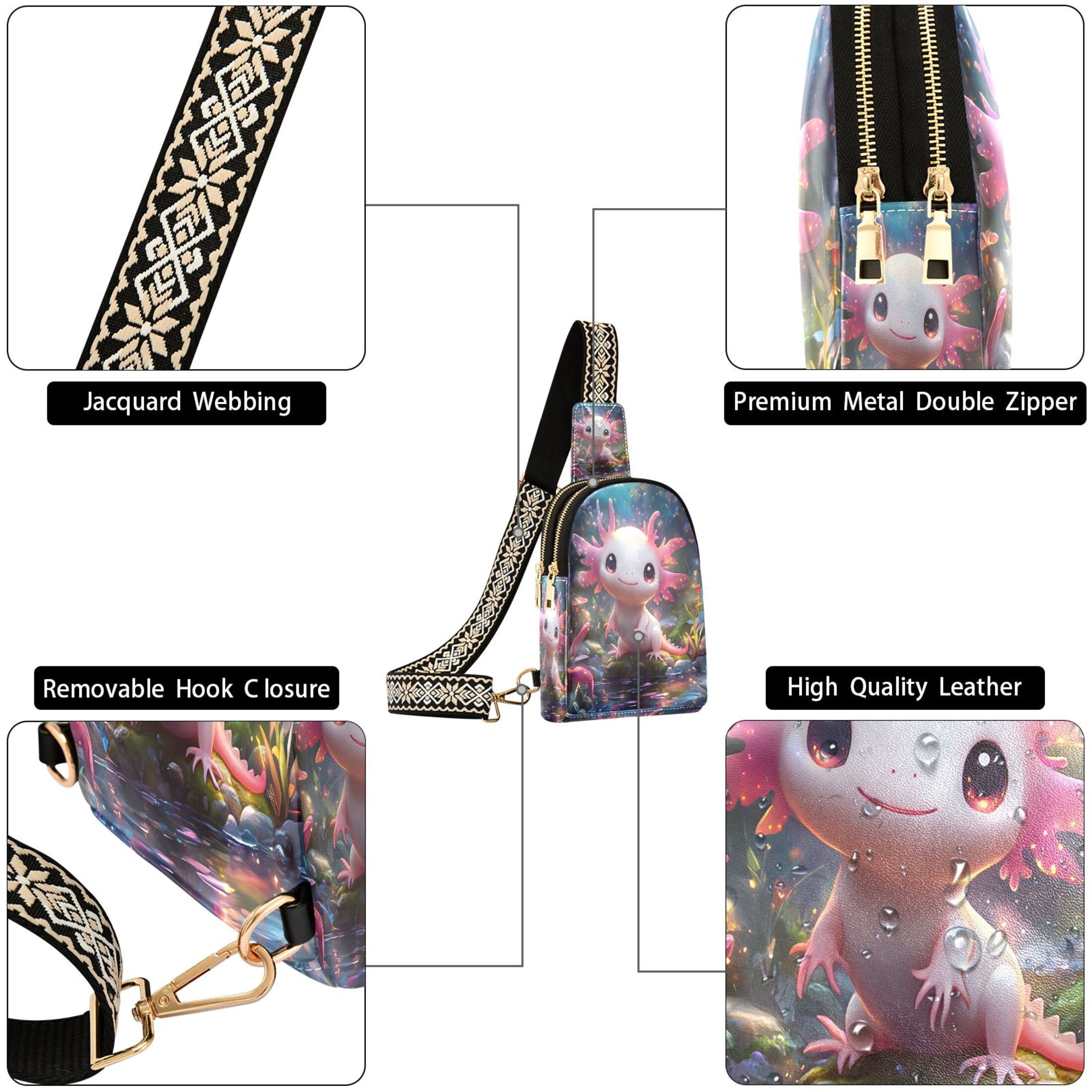 ALAZA Axolotl at Forest Sling Bag for Women Men Waterproof Crossbody Chest Bags