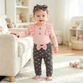 thumbnail image 2 of Pandaie Cute Baby Girl Clothes Outfit Long Sleeve Romper Bodysuit + Heart Polk Dot Leggings 3 Pcs Set Fall Winter Home Jumpsuit Pink,12-18 Months, 2 of 8