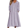 thumbnail image 1 of Prolriy Robe à Manches Longues pour Femmes Robe Décontractée Solide en Peluche à Capuche Robe Ample avec Poche Robe Chandail Robe Chandails Robes pour Femmes Violet G, 1 of 4