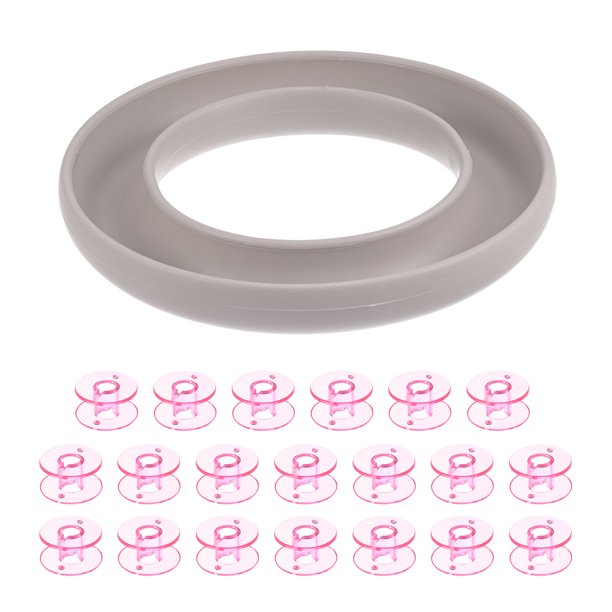 Silicona Bobina Anillo Soporte y 20 Plástico Bobinas Juego para Diario Costura Suministros, Beige/Rosa