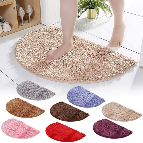 Chenille Half Round Carpet Bath Mat Water Absorbing Foot Mat Bathroom Entrance Floor Mat Bedroom Toilet Bathroom Non Slip Mat Household Clearance Under 10$!