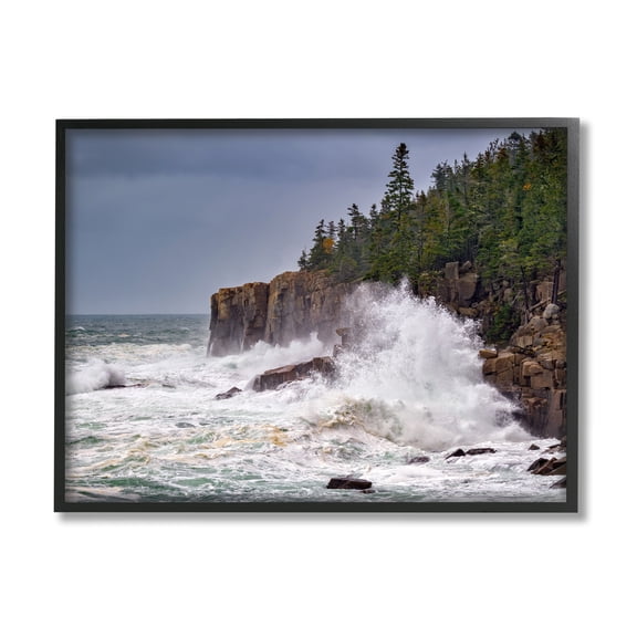 Stupell Crashing Ocean Waves Cliff Wall Landscape Photography Black Framed Art Print Wall Art