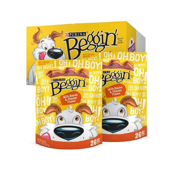 Purina Beggin' Strips with Real Meat Dog Adult Dog Treats with Bacon and Cheese Flavors, 26 oz Pouches (2 Pack)