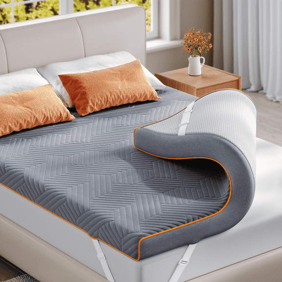Mattress Topper Queen 4 inch Memory Foam Mattress Topper with Cooling Gel and Removable & Washable Embossed Cover, Grey