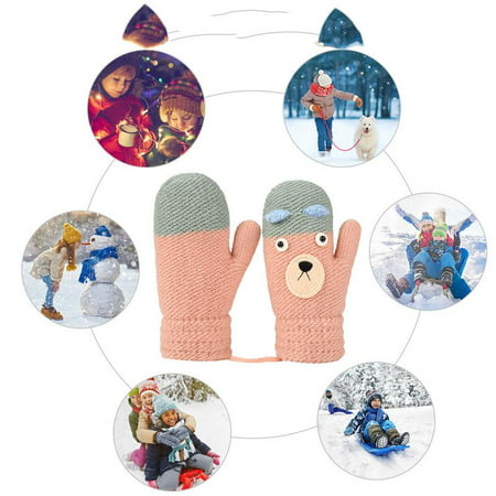 Vbiger Outdoor Thickened Winter Gloves Kids Winter Mittens Children Warm Knit Gloves Cute Fleece Cold Weather Gloves for Girls Boys 4-8 Years