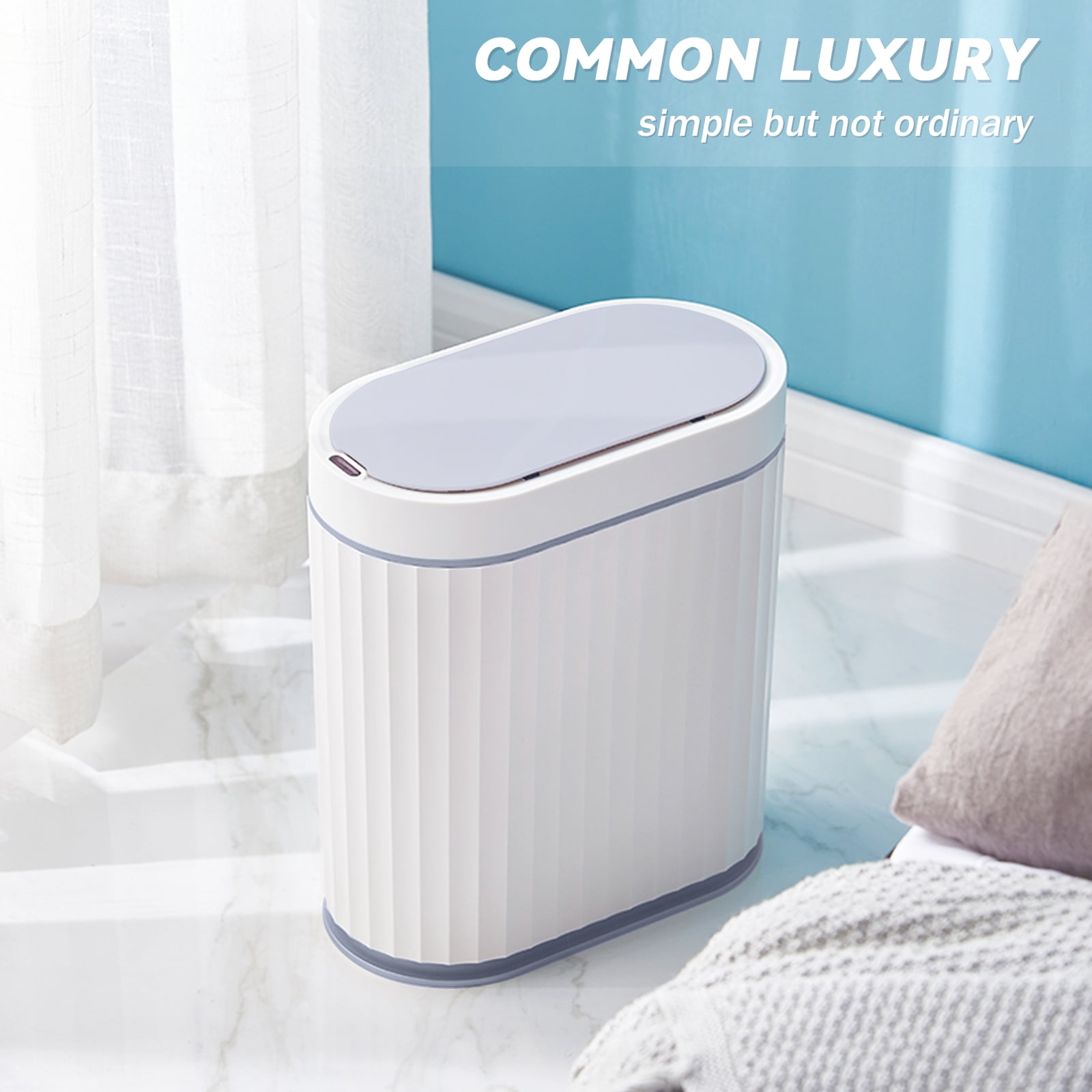 ELPHECO Motion Sensor Smart Trash Can with Lid 2 Gallon Automatic Garbage Can, 10 L Slim Plastic , Commercial Intelligent Trash Bin for Bedroom, Bathroom, Kitchen, Office