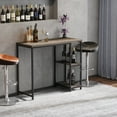 thumbnail image 2 of HomCom Industrial Steel Tube Bar Table with Wood Top, Steel Frame, 2-Tier Storage Shelf, Adjustable Footpad, Pub Table for Kitchen Dining Room, Walnut, 2 of 10