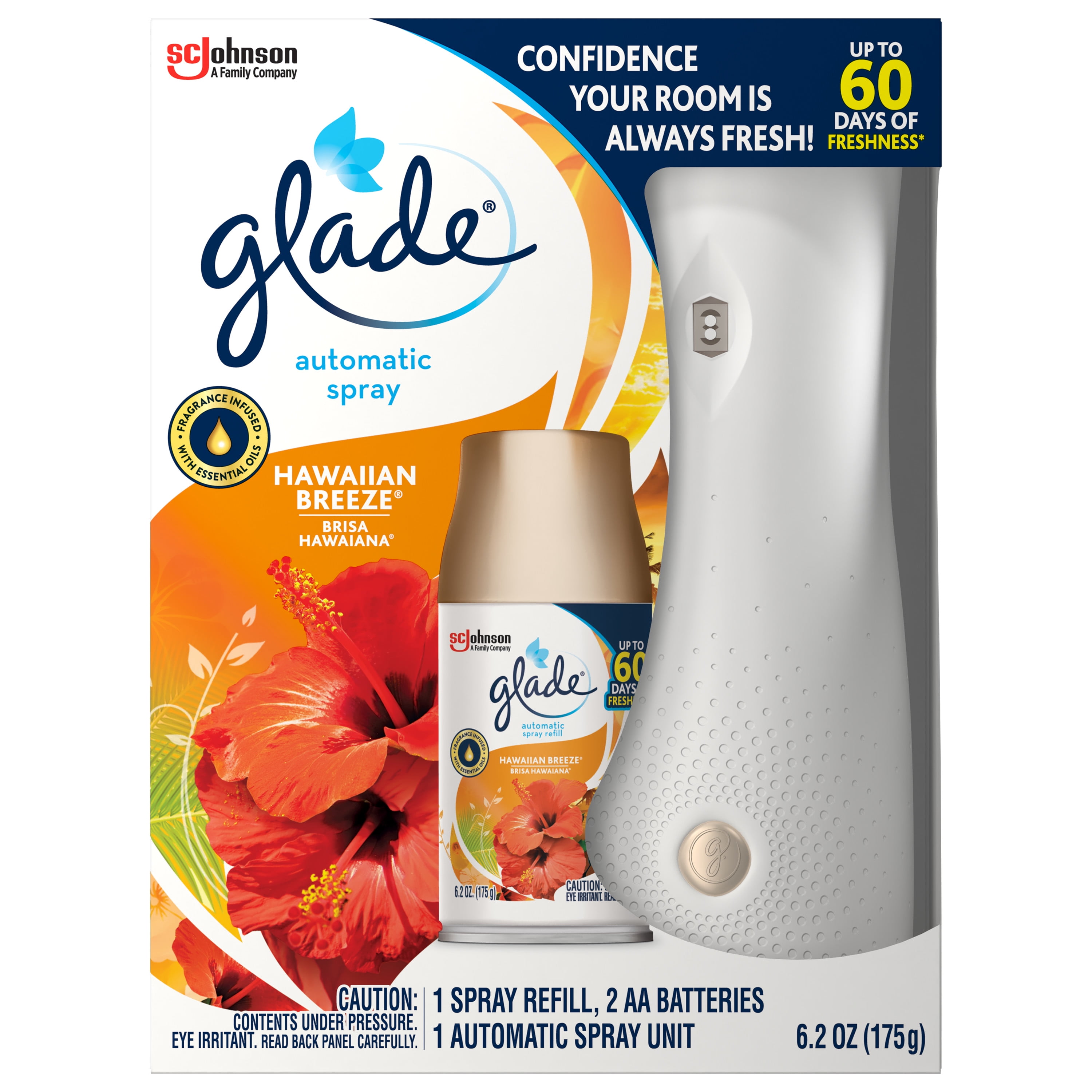 Glade Automatic Spray 1 Holder + 1 CT Refill Starter Kit, Hawaiian