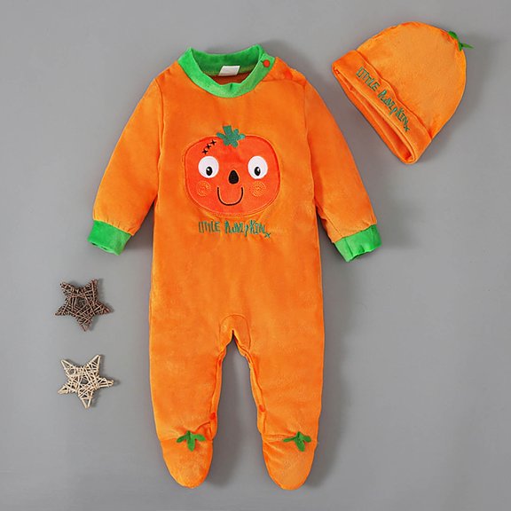 Halloween Outfits for Baby Girls Boys Pumpkin Romper Long Sleeve Bodysuit Jumpsuit with HatNewborn Fall Outfit Girl Boy