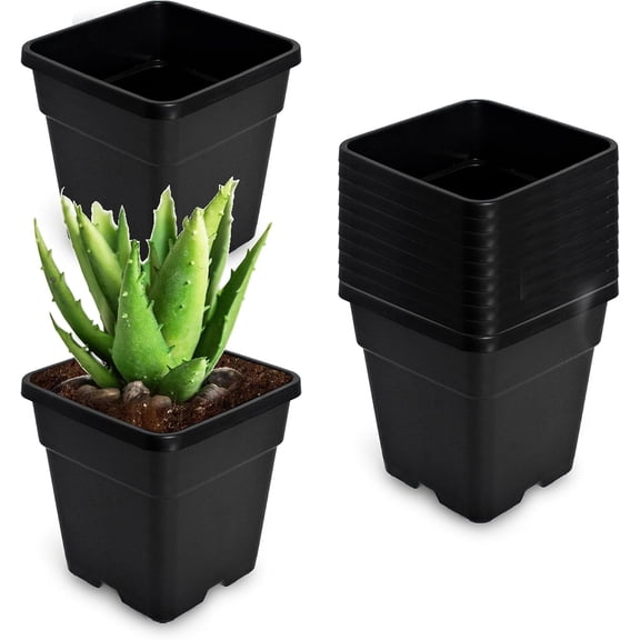 kimllier 10 Pack 1 Gallon Square Nursery Pots for Plants Black Plastic Planters for Outdoor Indoor Plants Gardening Flower Pots with Drainage Holes(10,1 Gallon)