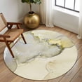 thumbnail image 3 of Marble Yellow Large Area Rugs for Bedroom Living Room, Soft Non Slip Carpet Bedside Rug, Modern Abstract Ink Painting Luxury Round Floor Cover Kitchen Accent Rug 5' for Dining Room/Office, 3 of 9