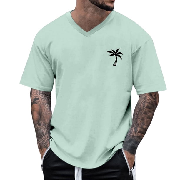Camisetas de Trabajo de Manga Larga para Hombres Protección Solar, Deportes Manga Corta V Cuello Algodón Camisetas para el Verano Y Casual
