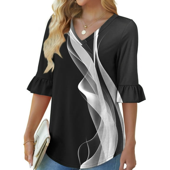 Womens Tunic Tops 3/4 Sleeve Black Summer Tops for Women Plus Size Womens Tops for Work Summer Oversized Graphic Tshirts for Women