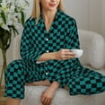 thumbnail image 6 of Daiia Black And Teal Checkerboard for Women's Long-Sleeved Pajama Set – Soft & Comfortable Sleepwear Button-Up Pajamas Cozy Lounge Wear-XX-Large, 6 of 7