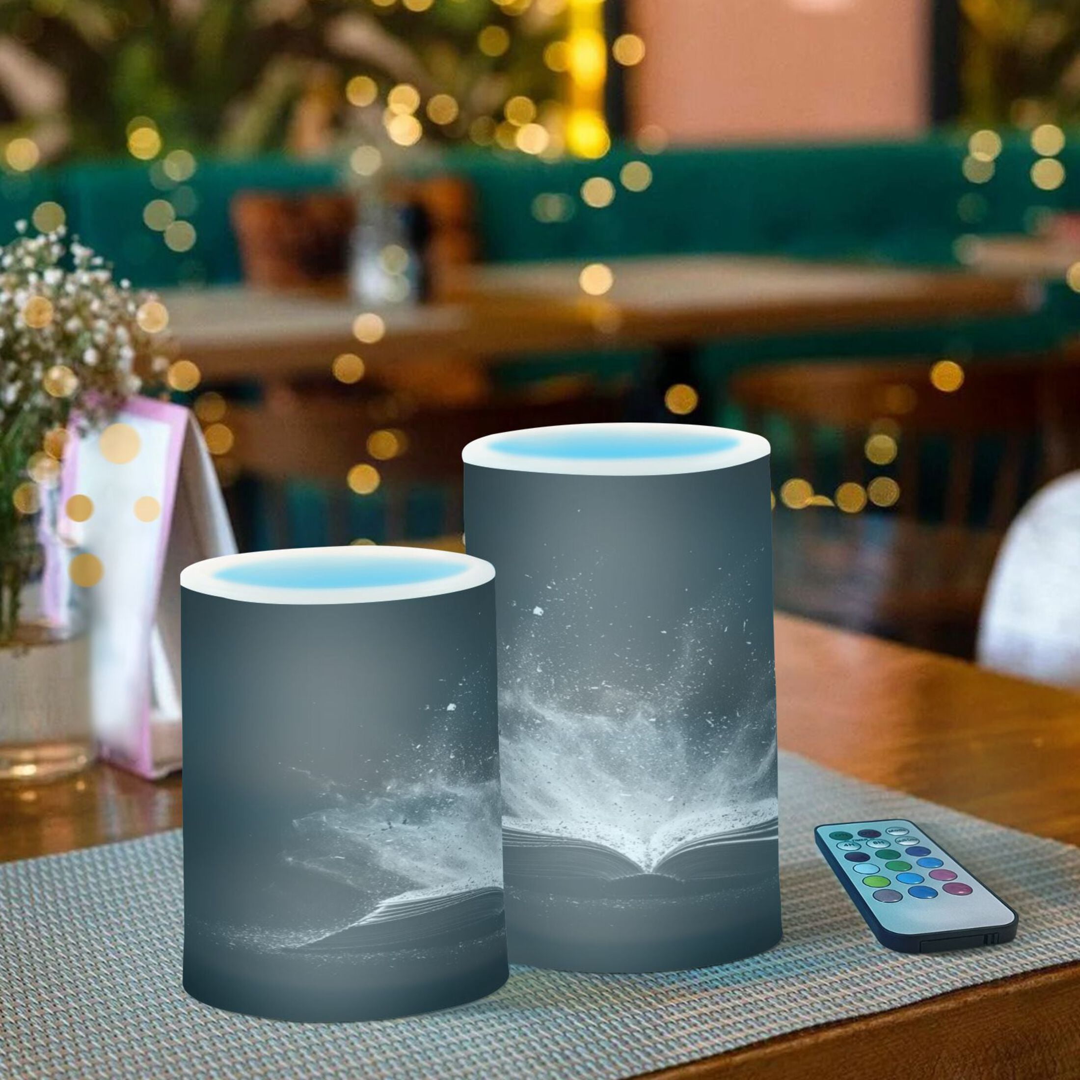 2 PCS Flameless Candles with Remote Timer LED Battery Operated Flickering Candle Light for Wedding Table Home Decoration Gifts Open Book