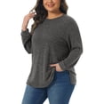 thumbnail image 4 of Plus Size Sweatshirts for Women 2025 Fall Side Split Long Sleeve Crew Neck Casual Pullover Loose Knit Blouse Top 4X Black Gray, 4 of 6