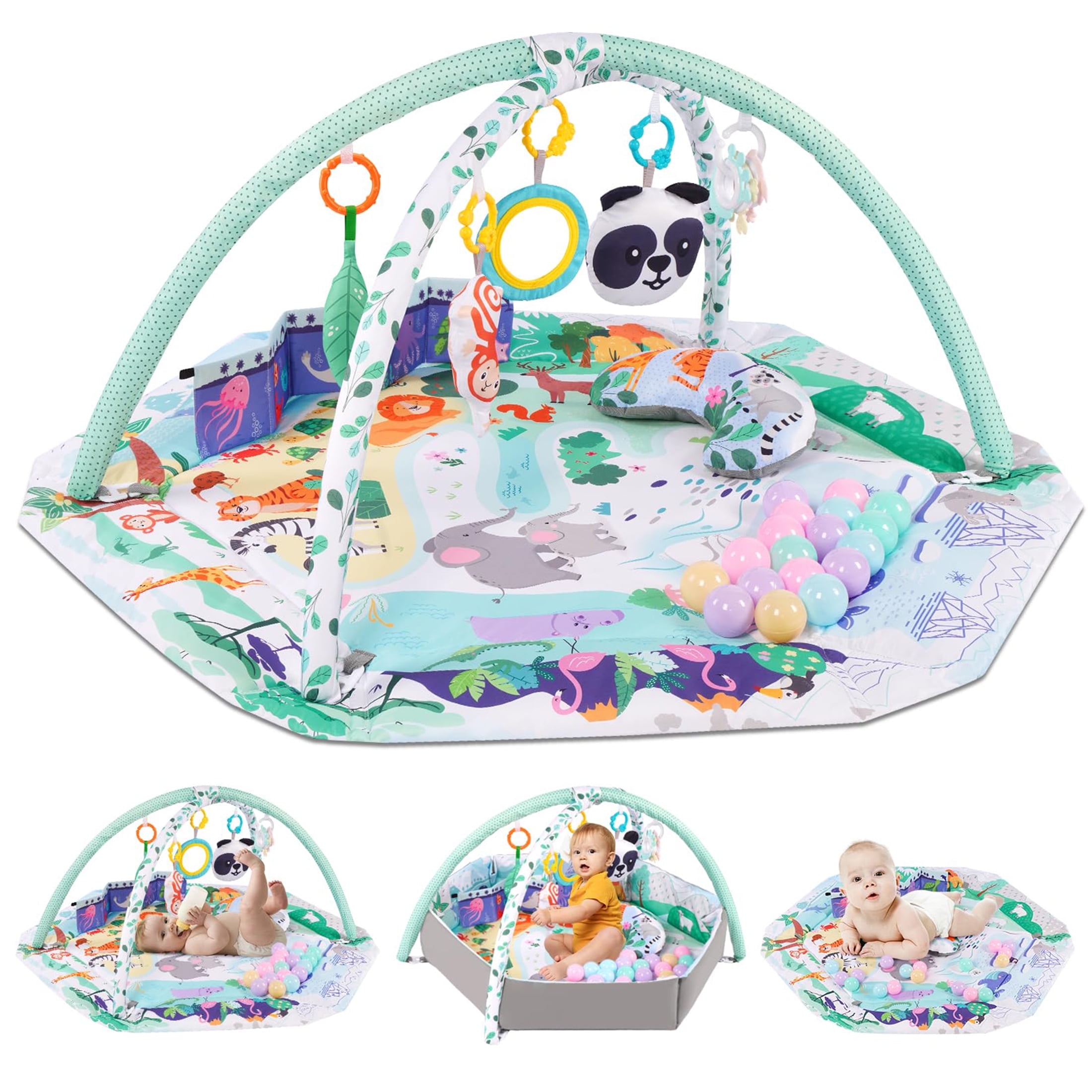 YoYFUN 4-in-1 Baby Play Gym Activity Mat, Green