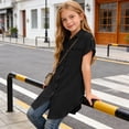 thumbnail image 6 of PiGOGI Girls Short Sleeve Button Down Shirt Dress Pocket Casual Long Top Solid Color Soft Summer Dress Black 3Years, 6 of 9