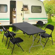 SUGIFT 5 ft Folding Table Plastic Foldable Table Portable Plastic Table for Indoor Outdoor Use and Events, Black