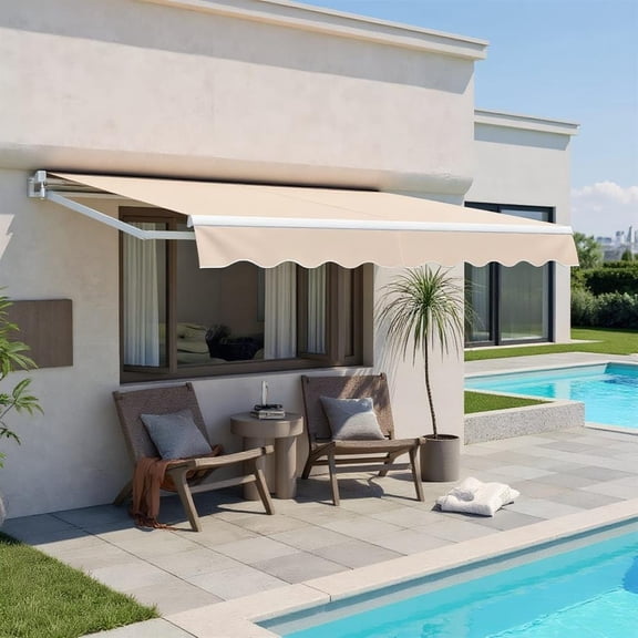 Topcobe 12 x 10 Feet Retractable Patio Awning Aluminum Sunshade Shelter, Awnings for Decks, Beige