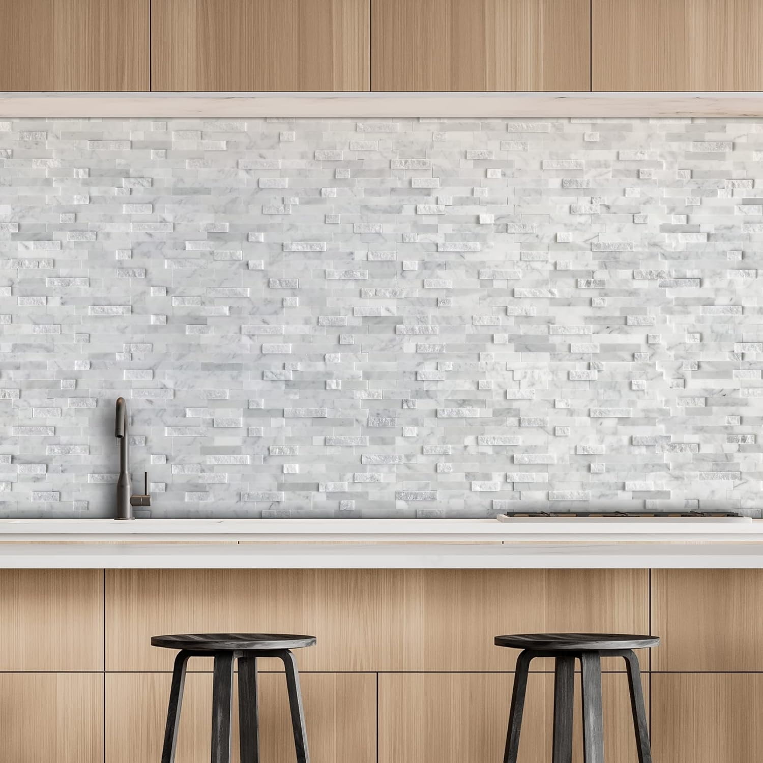 5-Sheet Peel and Stick Mosaic Natural 3D Stone Self Adhesive Marble Tiles, 11.5" x 10.7" Stick on Backsplash for Kitchen Bathroom Fireplace Vanity, Mixed Gray