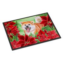 Carolines Treasures CK1351JMAT Akita Poinsettas Door Mat Indoor Rug or Outdoor Welcome Mat 24x36 Doormat 36"L x 24"W